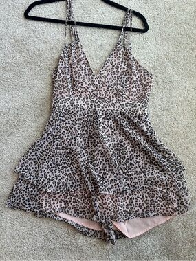 Leopard Print V-Neck Romper - adjustable straps